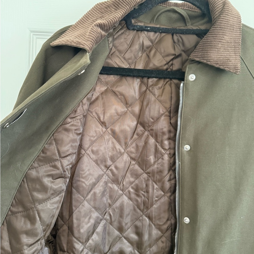 Toteme Faux Olive Green Long Country Coat with Brown Collar - Picture 3 of 6